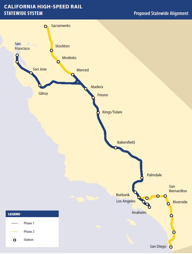 A map of the state-wide high-speed rail plan.